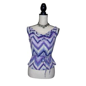 Y2K Rave City Sequin Purple Chevron Cowl Neck Tank Size Medium